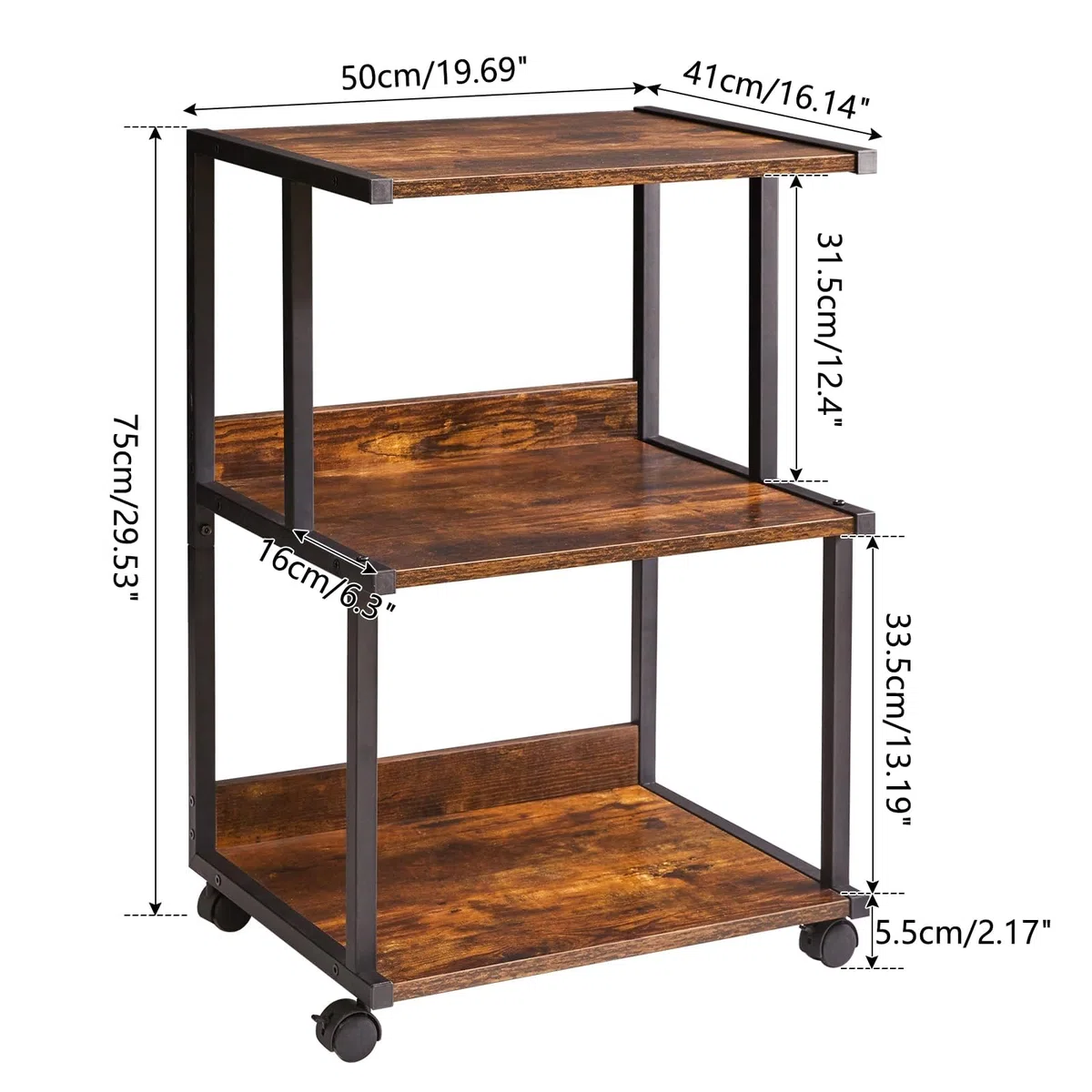 IBUYKE Supporto per stampante con ripiano portaoggetti, tavolo per stampanti a 3 livelli con ruote, carrello per stampanti per l'organizzazione dell'ufficio domestico TPS001H