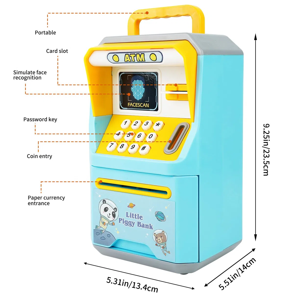 Salvadanaio elettronico per bambini, salvadanaio a forma di maialino, cassaforte per bambini, salvadanaio ATM con password, scatola per risparmiare denaro con inserimento automatico di