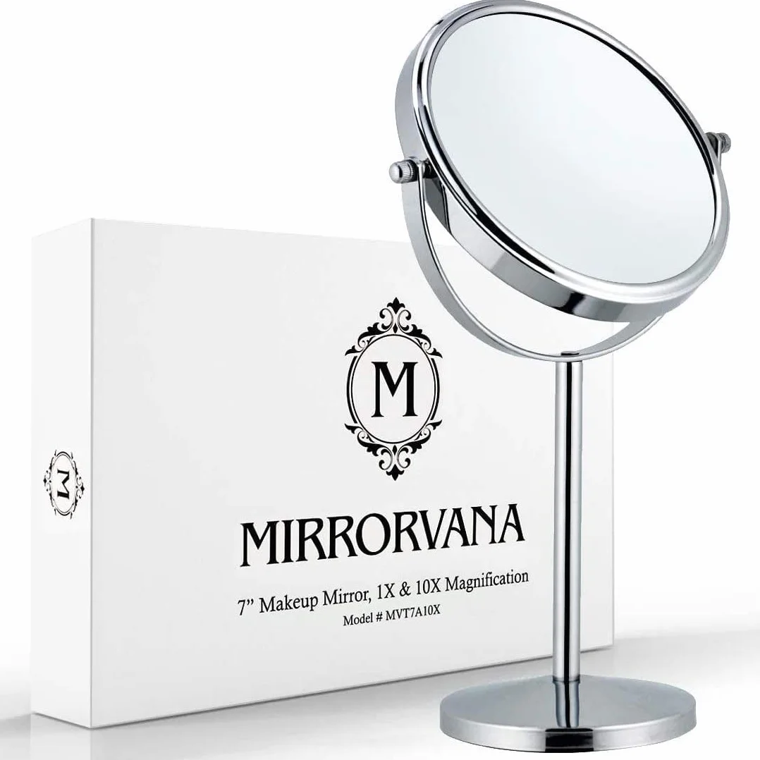 Mirrorvana Specchio Trucco Ingranditore 10X / 1X, Specchio da Tavolo da Bagno, Specchietto Telescopico x10 per Truccarsi, Specchio da Appoggio, 18cm (Cromato)