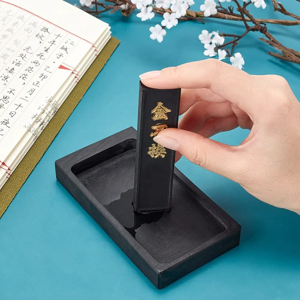 PandaHall - Pietra a inchiostro di Calligrafia Cinese con Stick di inchiostro Pietre a Inchiostro Cinesi Tradizionali per la Pratica Calligrafia Pittura Uso Ufficio