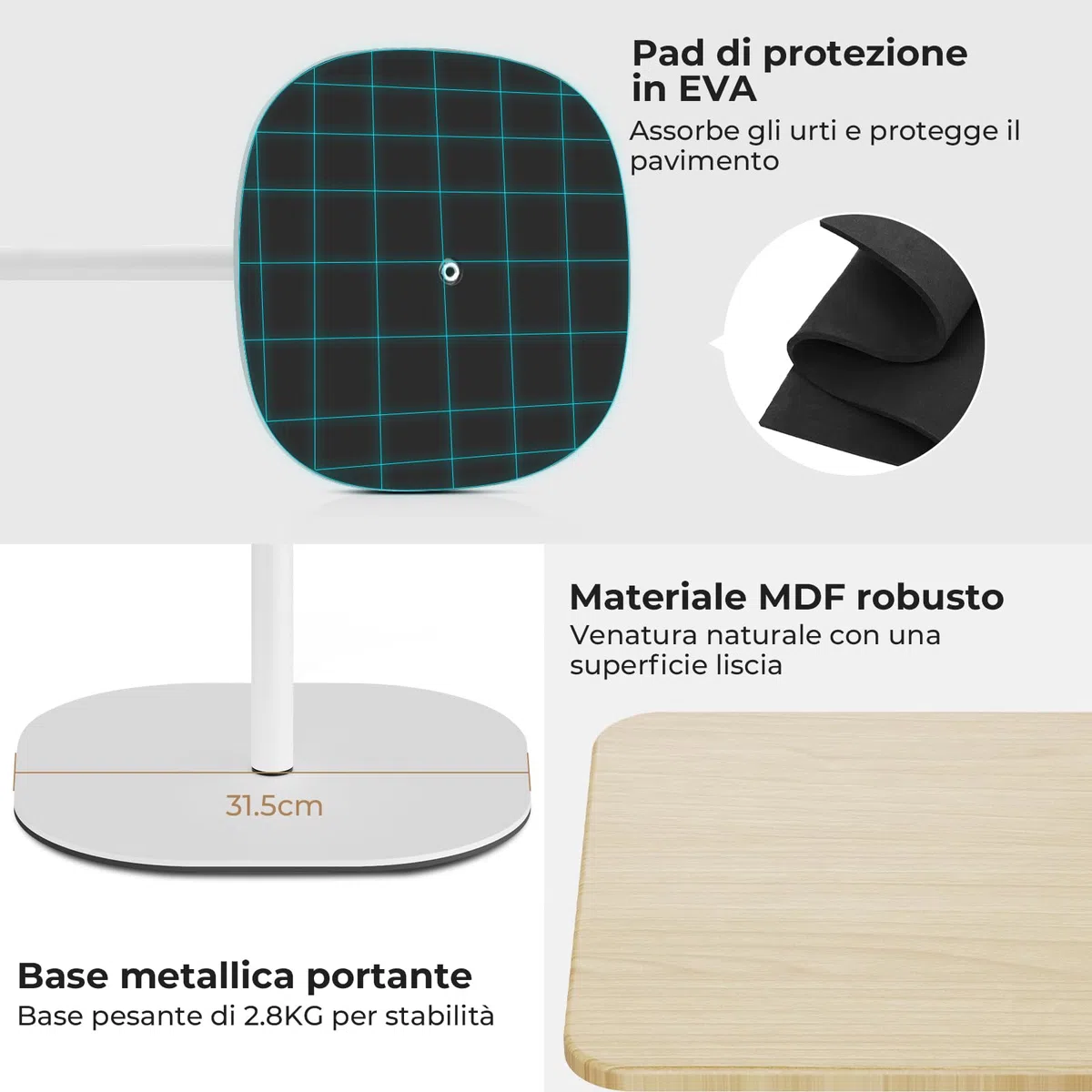 Supporto PC Portatile con Altezza Regolabile 46-120 cm, Tavolino Regolabile per Lavoro Studio, Tavolo del Computer Spostabile per uffici/sale conferenze/camere da letto/letto e divano Bianco