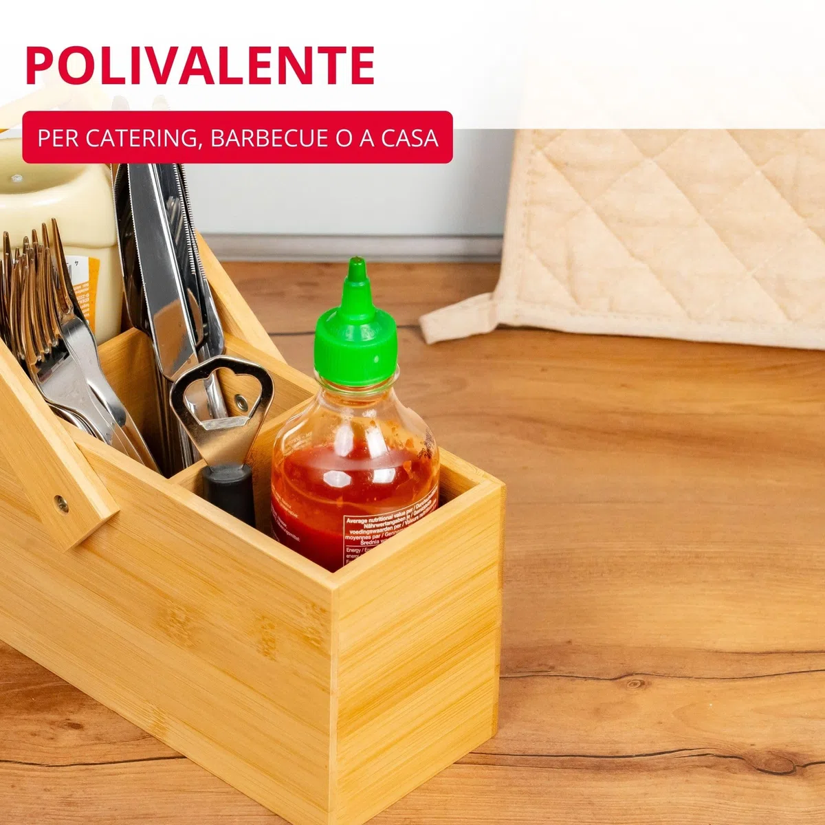 Westmark Cestino portaoggetti da cucina, 3 scomparti, Con maniglia, Dimensioni: 26,5 x 27,8 x 10 cm, Bambù, Tapas + Friends, Marrone chiaro, 69822270
