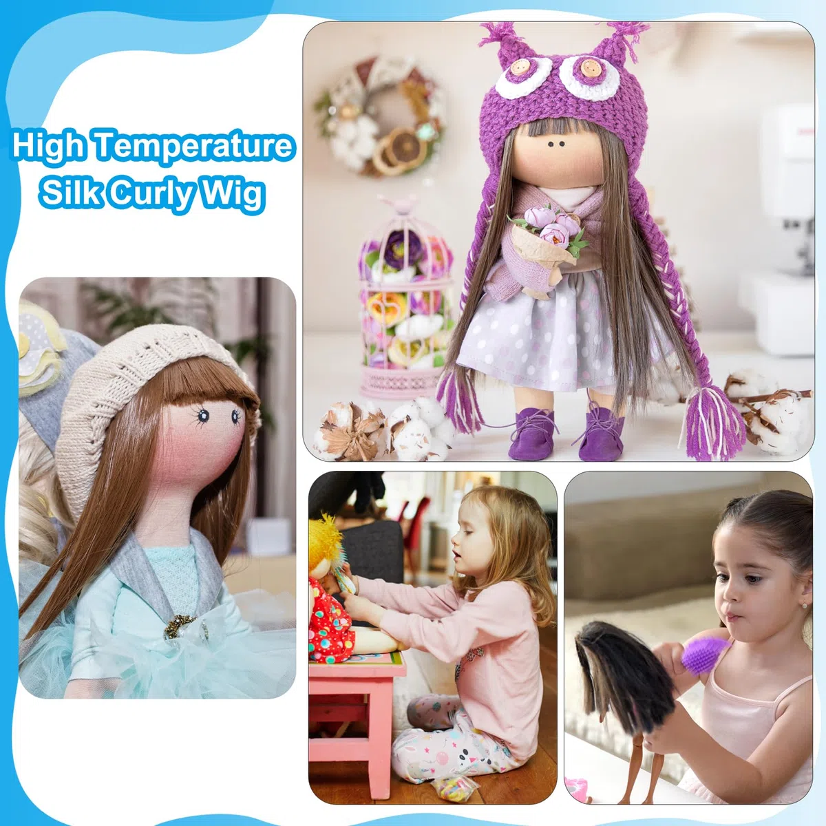PATIKIL 20CM Parrucche per Bambole, 6pz Capelli Parrucca Riccio in Seta ad Alta Temperatura Accessori per Estensione Capelli Realizzazione Parrucche Bambole Fai Da Te, Multicolore