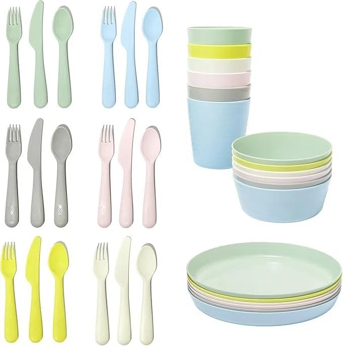 Ikea Kalas - Set di 6 ciotole e piatti per bambini, multicolore pastello