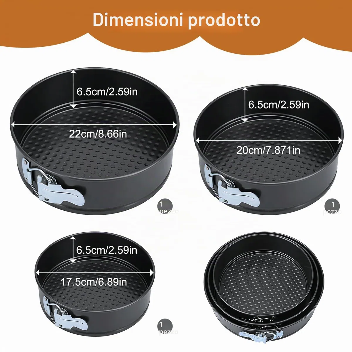 Tortiera 18 cm/20 cm/22 cm, Tortiera Apribile Forma Rotonda con Rivestimento Antiaderente, Acciaio al Carbonio, per Torte Quiche