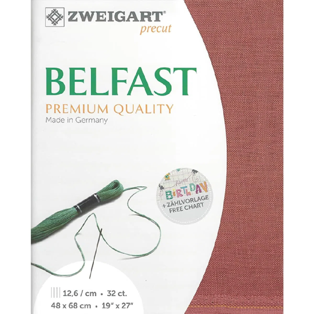 Zweigart Contatore BELFAST precut 32 ct 100% lino 3609 colore 4030 rosso, tessuto per ricamo 48 x 68 cm