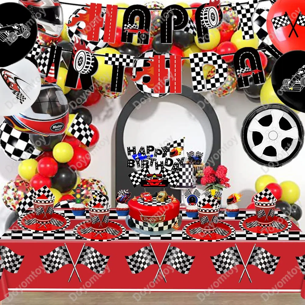 Stoviglie per Feste Corsa,Doyomtoy 72 Pezzi Racing Car Compleanno Decorazioni Auto Piatti di Compleanno, Tazze, Tovaglioli Bambini per Forniture per Feste a Tema per Auto 24 Ospiti