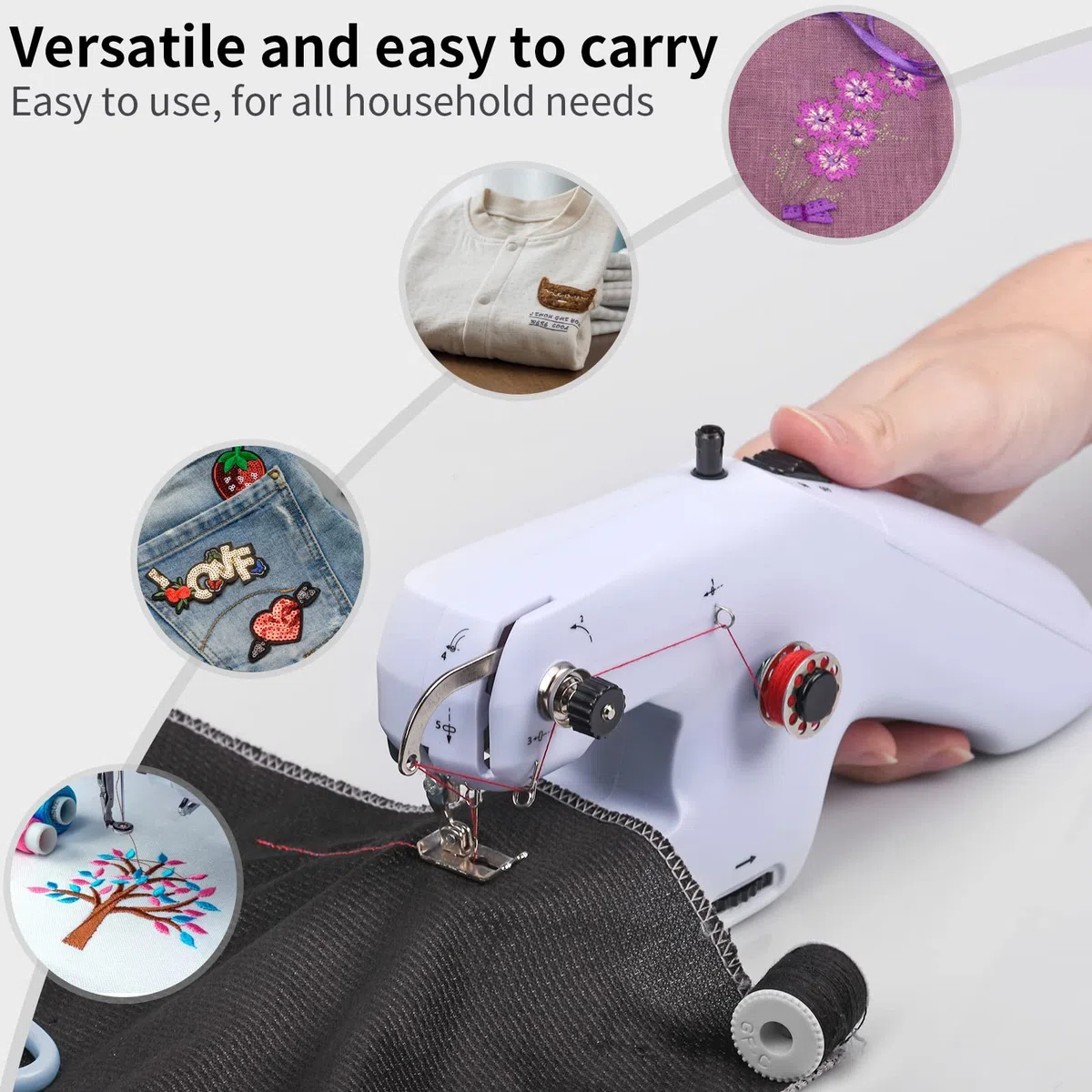 Macchina da Cucire Portatile Elettrica, Macchina da Cucire a Mano a Doppio Filo Dotato di Ago e Filo, Facile da Usare, Adatto a Principianti e Bambini, Applicabile a Vestiti, Tende, Peluche