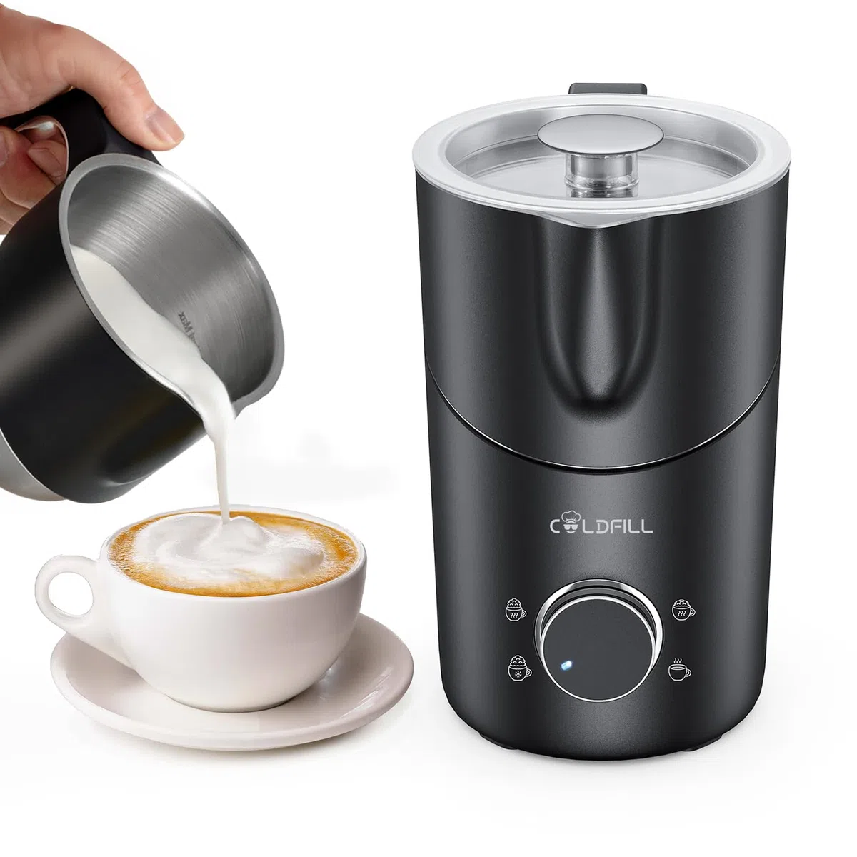 Montalatte Elettrico 8 in 1, Cappuccinatore con Tazza Rimovibile Lavabile in Lavastoviglie, Schiumalatte per Cappuccino, Latte Macchiato, Cioccolata e Latte Vegetale, 400 ml