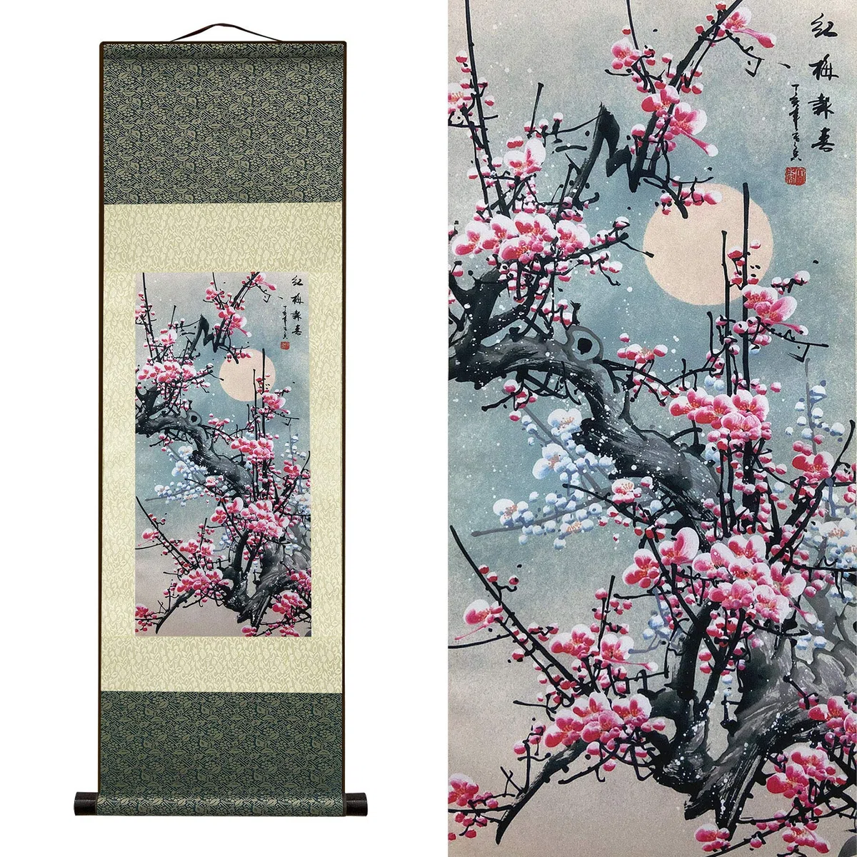 FOVNOT Asiatico Decorazione Parete，Pittura Cinese Quadro Verticale Arazzo da Parete，Bellissimo Seta Pergamene Quadri Verticali Lunghi Usato per Decorazioni Parete Camera da Letto