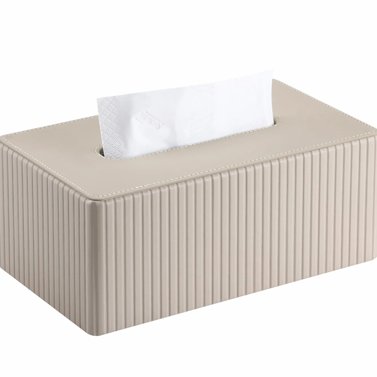 KINGFOM Porta Fazzoletti in Pelle PU, Rettangolare Fazzoletti Box per Ufficio, Casa, Bagno (Beige)