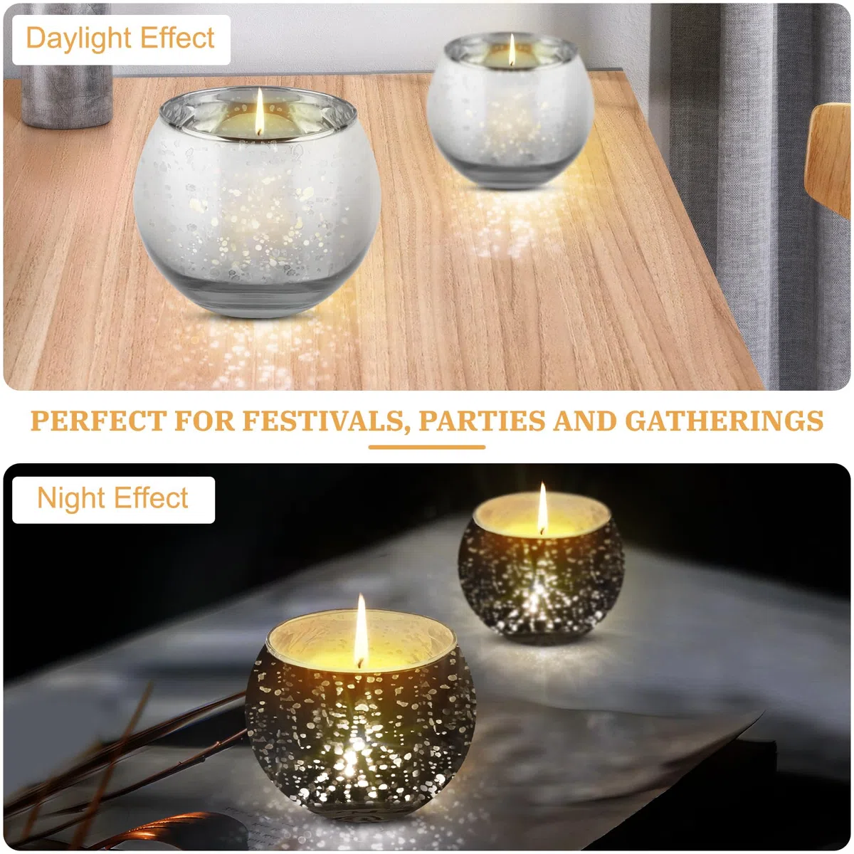 LALAGO 12 pezzi Barattoli per tealight,Vetro porta tealight maculato, Porta candele porta tealight, Barattoli per tealight decorazione di Natale decorazione da tavolo matrimonio (Argento)