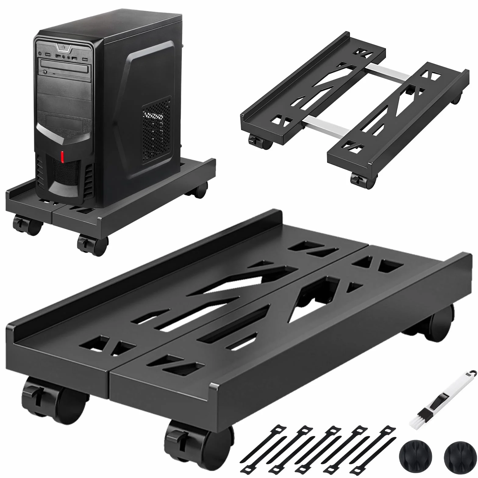 Supporto PC Fisso, Torre Supporto PC con 4 Ruote Bloccabili, Carrello Regolabile(20-30cm) Universale Computer Desktop Tower, sotto Scrivania, Anti-Polvere, Gaming/Ufficio/Casa, Fino a 30kg