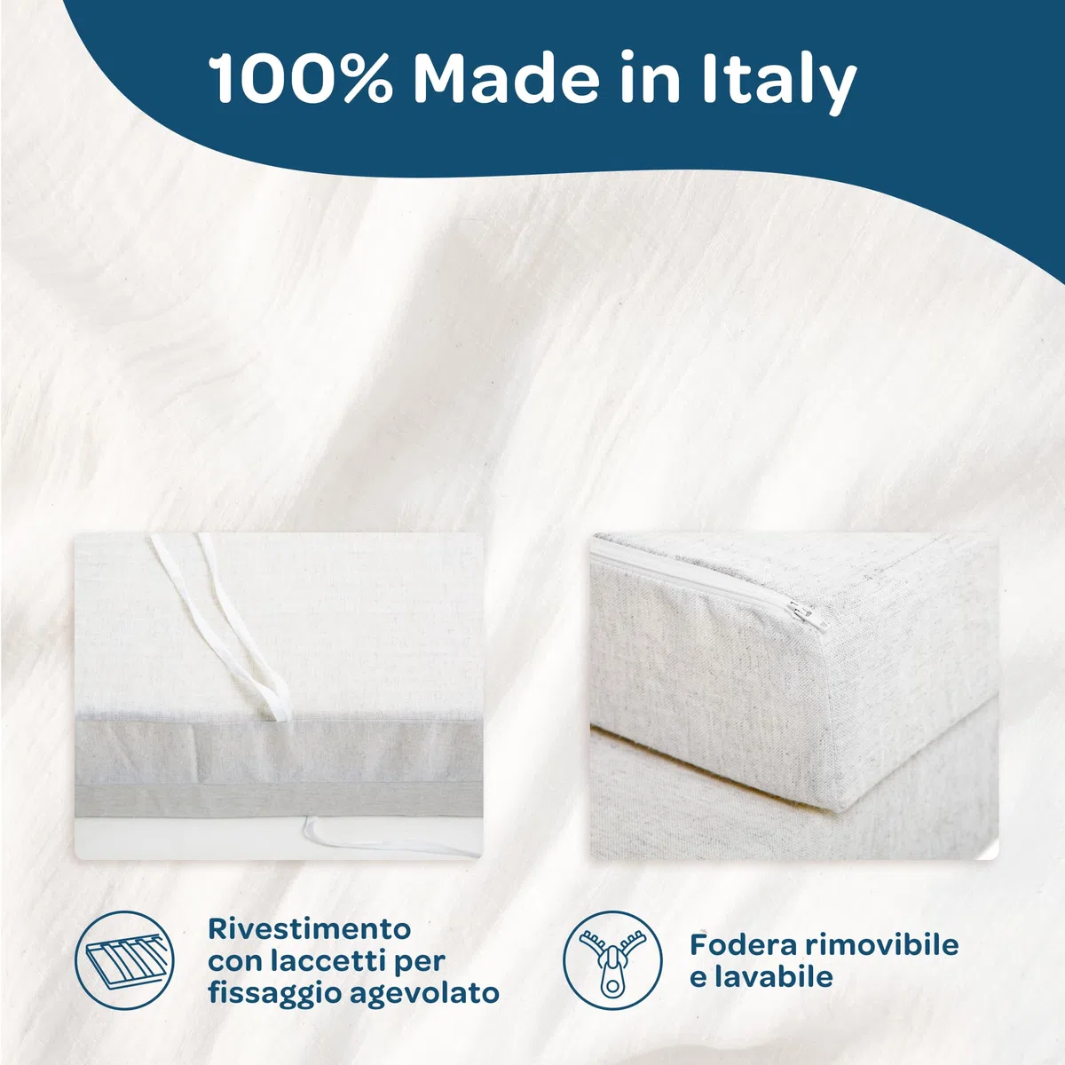 DOLCI SOGNI Materasso per Divano Letto 160x190 cm OEKO-TEX® Dotato di Laccetti di Fissaggio, Sfoderabile e Lavabile, Materasso Pieghevole Matrimoniale con Taglio Seduta a 60 cm, 100% Made in Italy