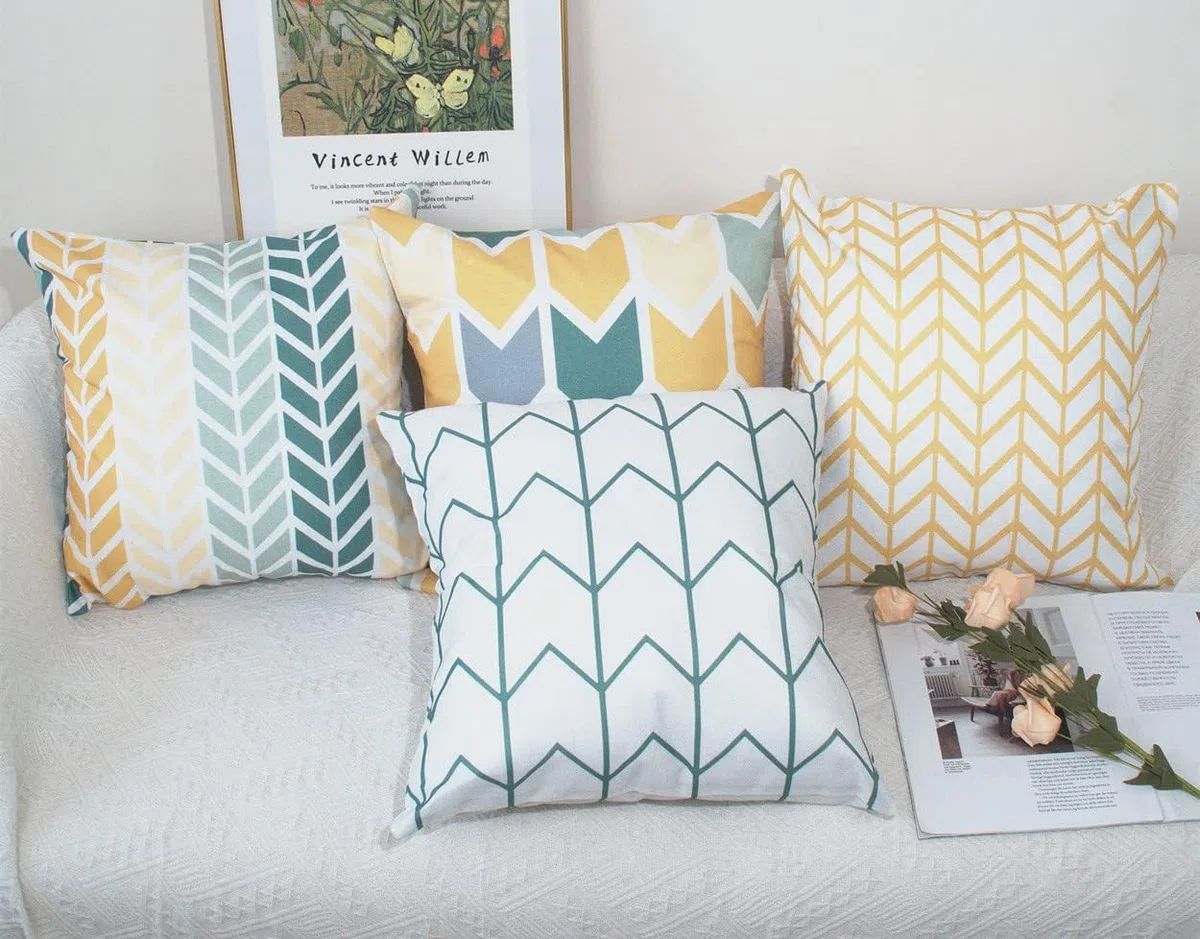 Set di 4 federe in cotone per la casa 40 x 40 cm - giallo e verde Throw cuscino decorazione cuscino caso di copertura decorativa per soggiorno divani
