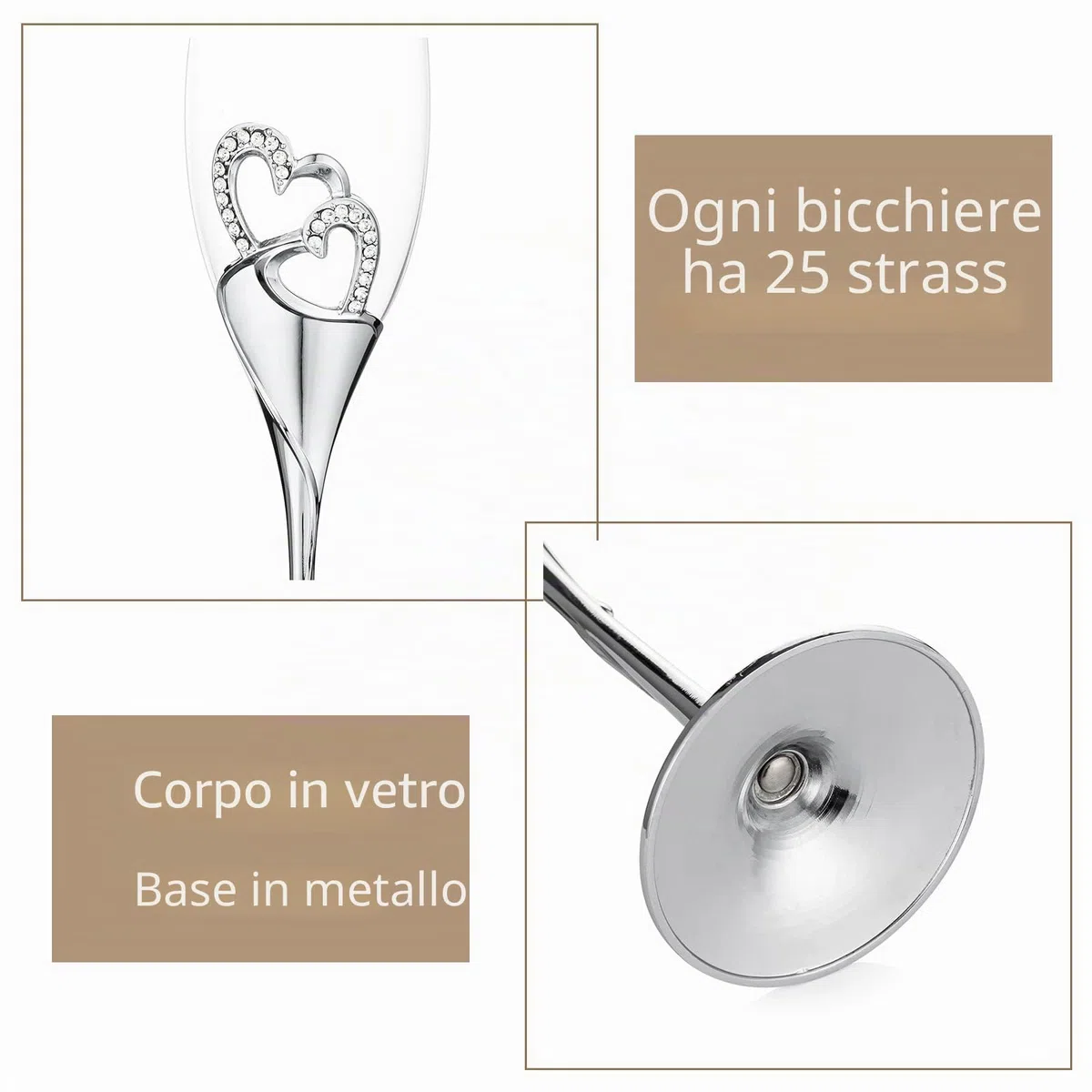 Sziqiqi 1 Set di 2 Bicchieri di Vino Rosso Creativo Ad Alta qualità, Bicchiere di Champagne, Bicchiere a Calice, Coppa Nuziale, Flute da Champagne, Argento
