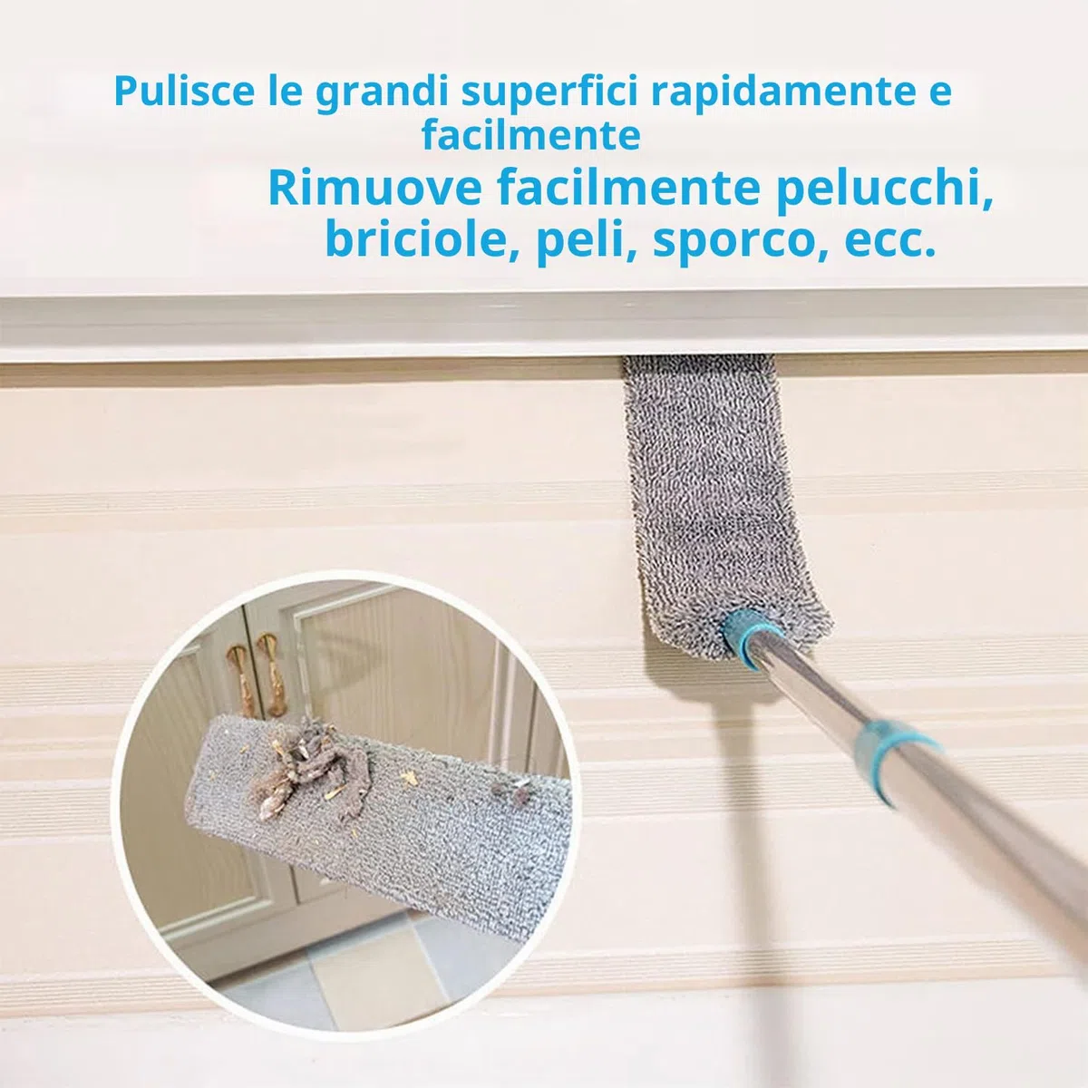 Spolverino per Polvere Allungabile, CHIRISEN Spolverino Telescopico con 2 PCS Lavabile Panni, Pieghevole, Pulitore per Sotto Letto, Alti Soffitti, Sotto Mobili, Divano, Armadi, Spazi Stretti