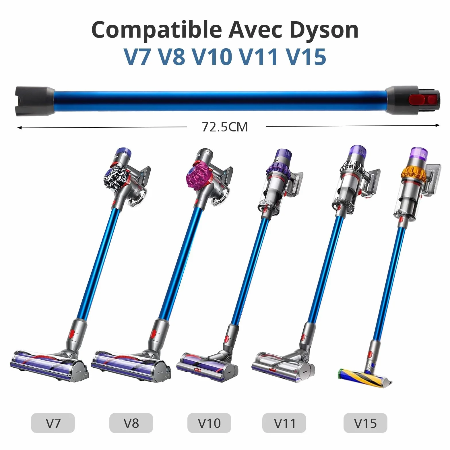 Tubo Telescopico per Dyson V7 V8 V10 V11 V15, Tubo di Prolunga Rigido Compatibile, Aspirazione a Collegamento Rapido con Due Spazzole 2 in 1, Blu