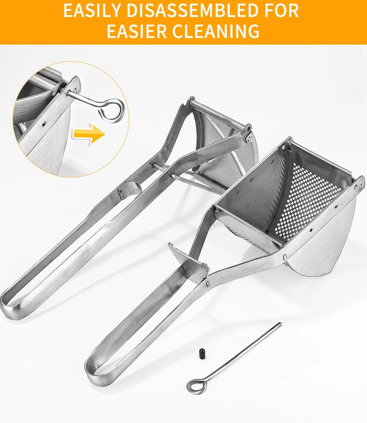 Yulado Schiacciapatate Acciaio Inox con Coltello Per Sbucciare E Spazzola Per La Pulizia, Schiaccia Patate, Spremiagrumi Per Frutta E Verdura, Taglia Patate, Passaverdure, Gadget Per Da Cucina, Potato