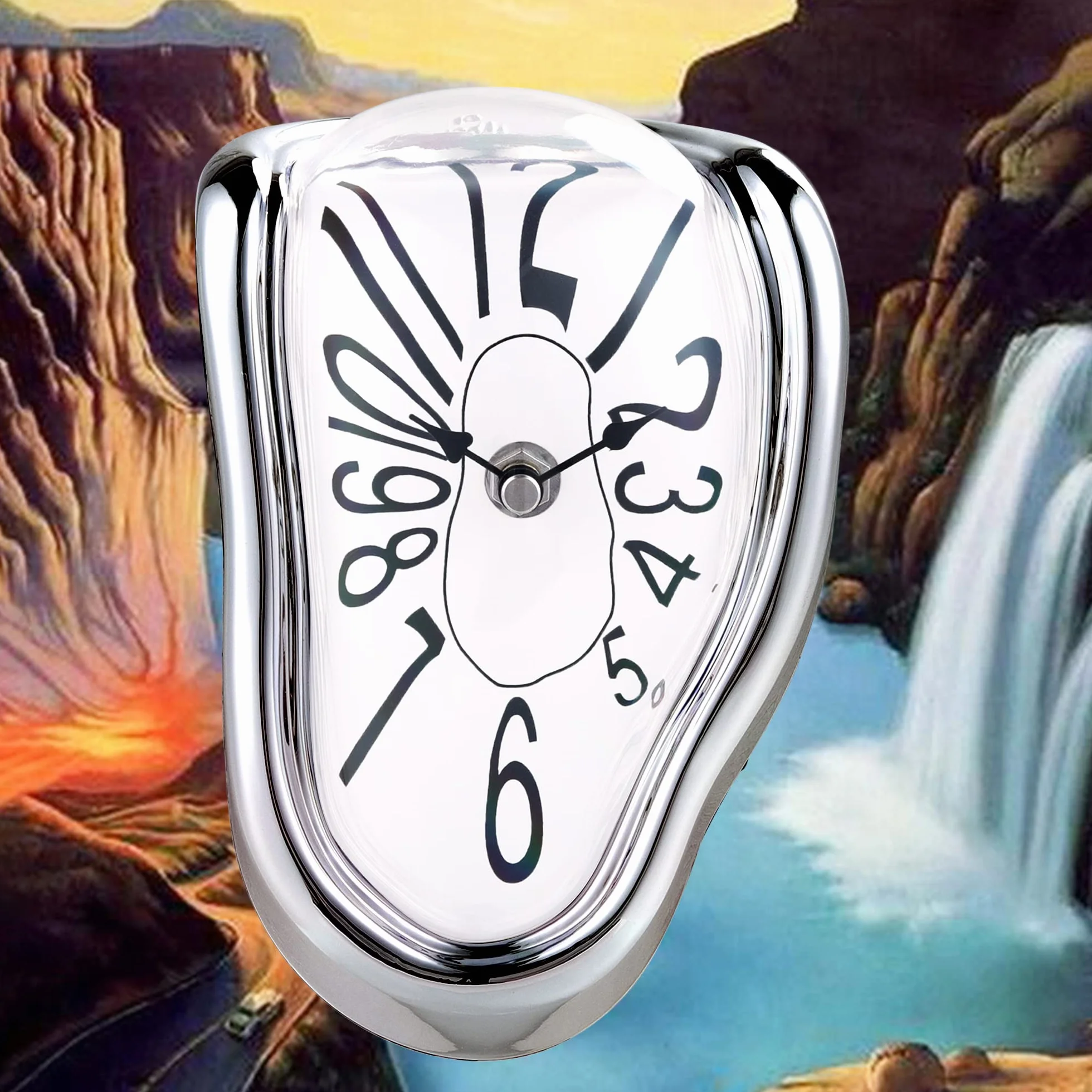Lafocuse Orologio Fusione Salvador Dali, Stile Surrealismo Creativo Distorto, Orologio da Scrivania e da Scaffale Silenzioso Decorativo per Casa Mensola Ufficio (Argento)