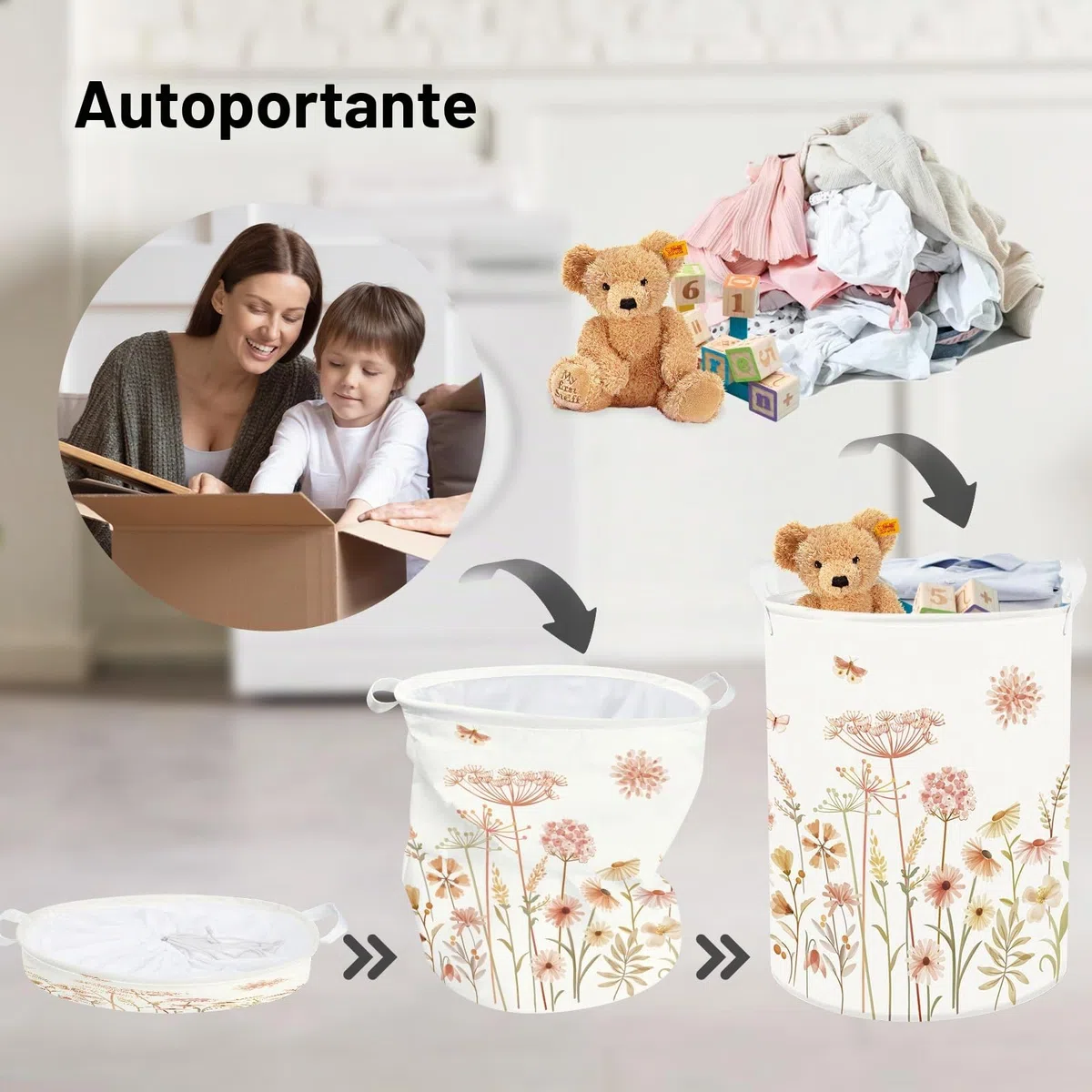 Clastyle Ceste Biancheria Donne Ragazze Fiore Cestino Giocattoli Vestiti Impermeabile per Bambini Cestino Portaoggetti per Bagno Cameretta Bucato, Bohémien, 40x50 cm