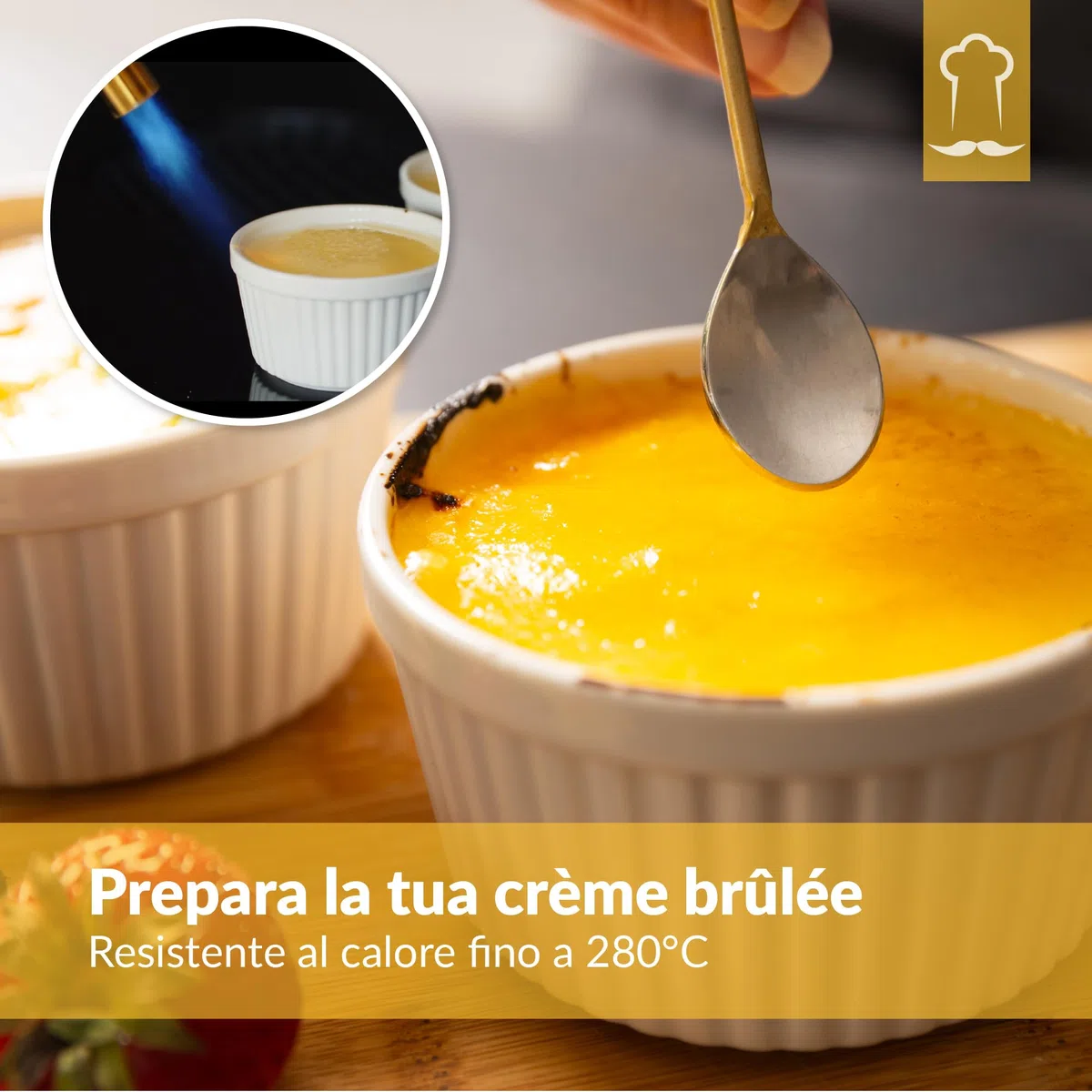 Chefarone Set 10 Stampi Soufflé 170 ml – Pirottini in Ceramica Bianca Riutilizzabili per Crème Brûlée, Dolci e Antipasti – Lavabili in Lavastoviglie, Microonde e Forno
