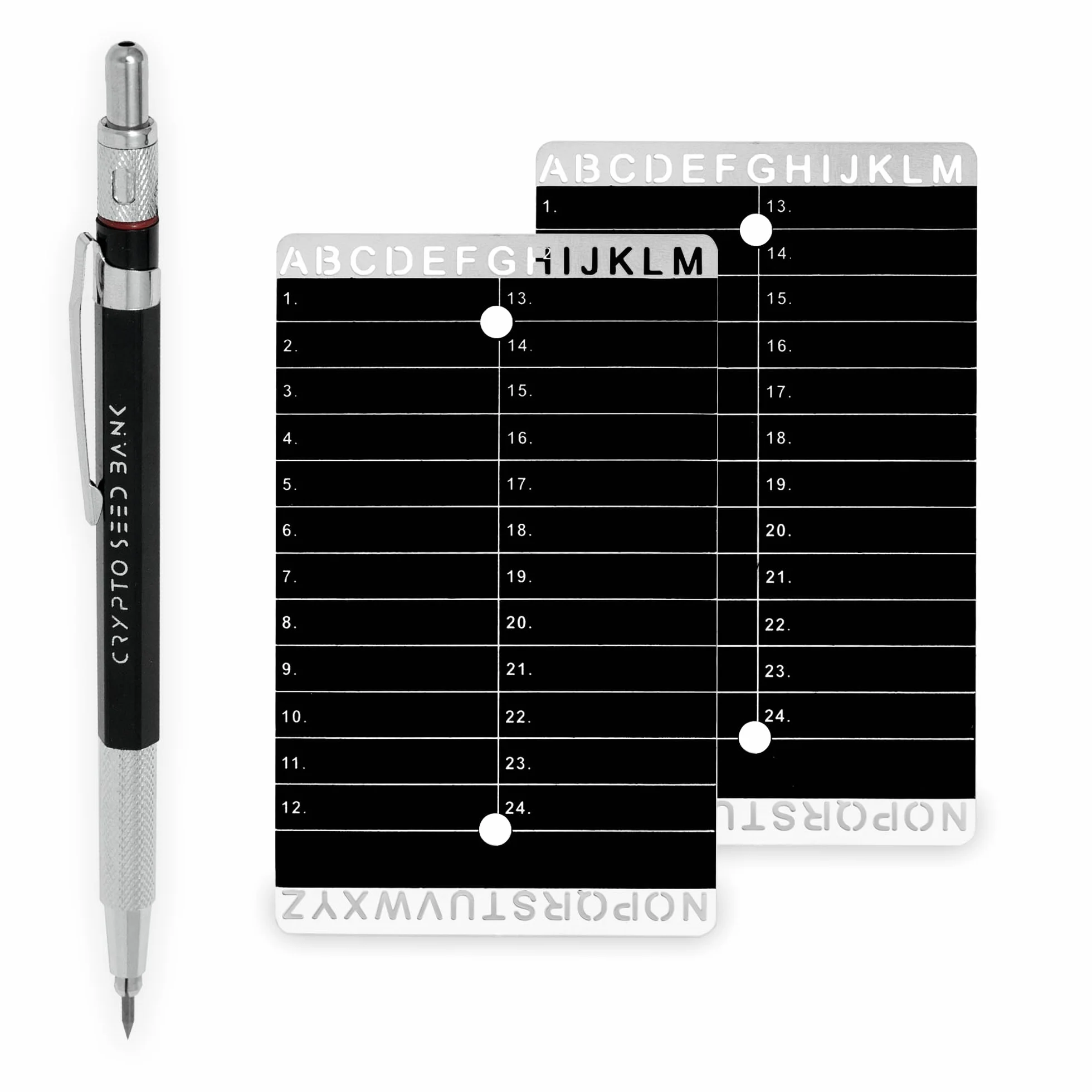 Crypto Seed Bank - Piastre Inox per Cripto Frasi Seme - Incisione Accurata per Bitcoin Offline Backup di Portafogli Seme - Incidi 48 Parole - Per Portafogli Hardware Ledger Nano e Trezor One