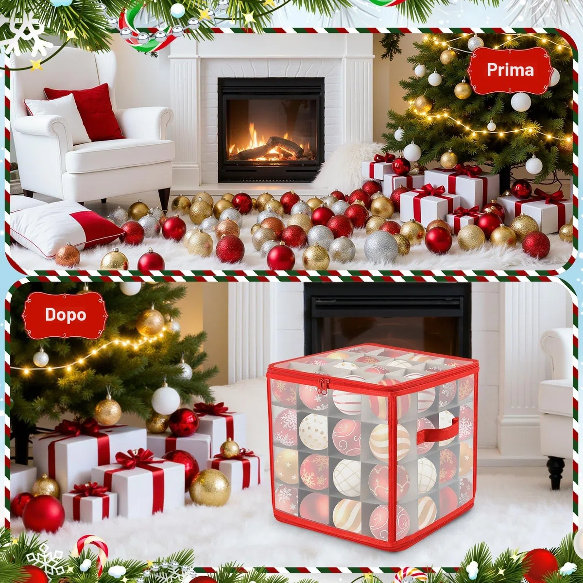 Porta Palline di Natale, Contenitore Addobbi Natalizi, Scatola Portapalline Natale, Organizer per Decorazioni dell'Albero, Scatola Rigida per Elementi Decorativi