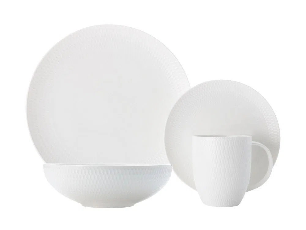 Maxwell & Williams White Basics Diamonds 16 Piece Dinner Set in Gift Box, Porcellana, Bianco