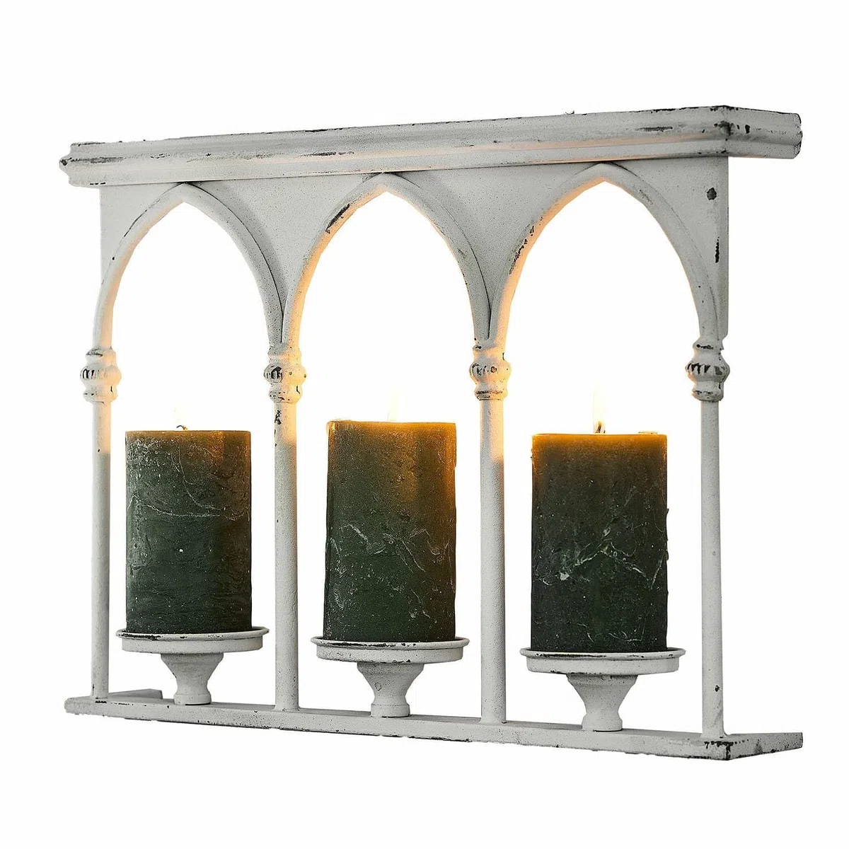 Loberon Oliviette Portacandele da Parete - Ferro con Finitura Bianco Antico - Archi a Tutto Sesto di Classica Bellezza, Bianco Antico