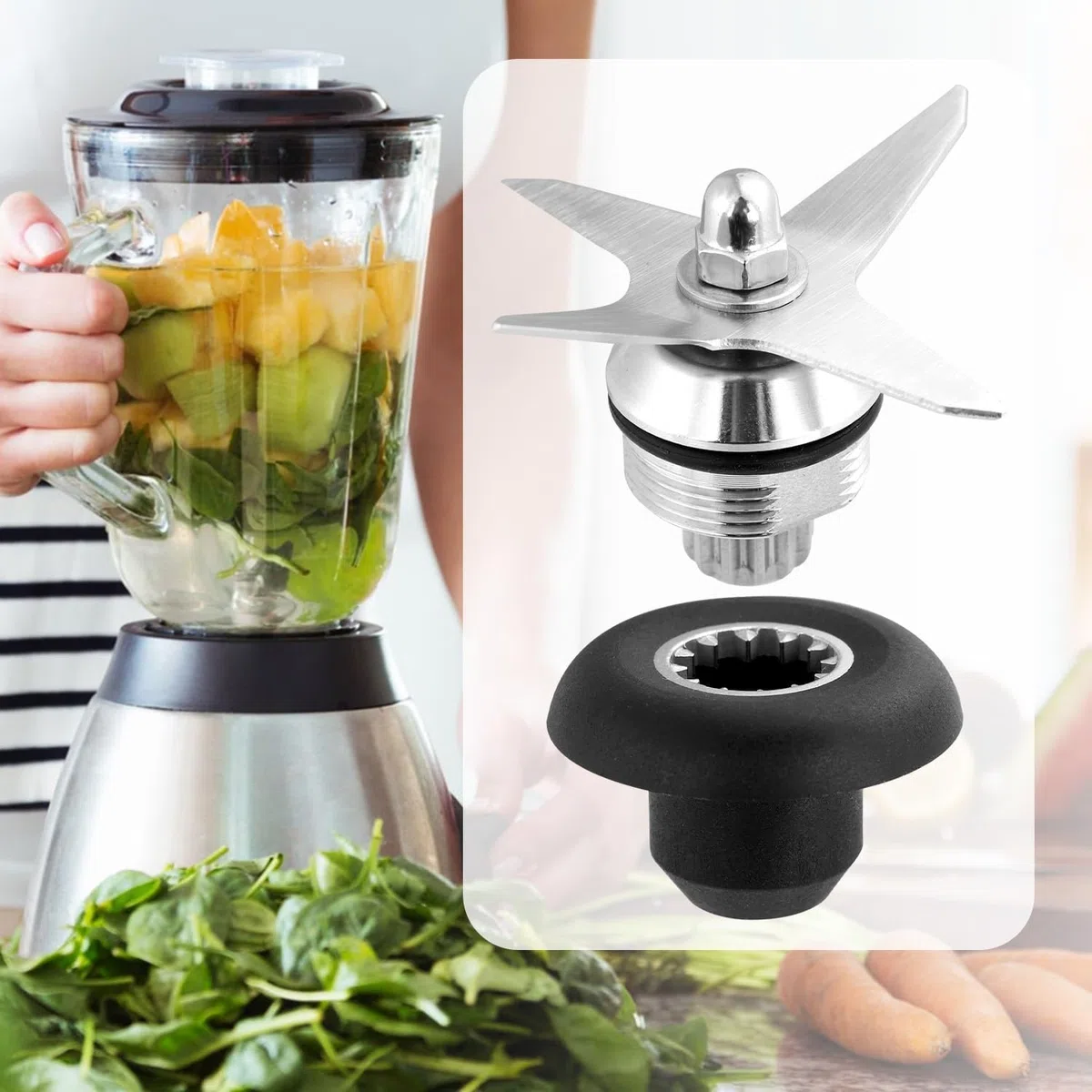 Lama di Ricambio Frullatore per Vitamix 64oz 32oz, Gruppo Lame in Acciaio Inox con Presa di Trascinamento e Chiave