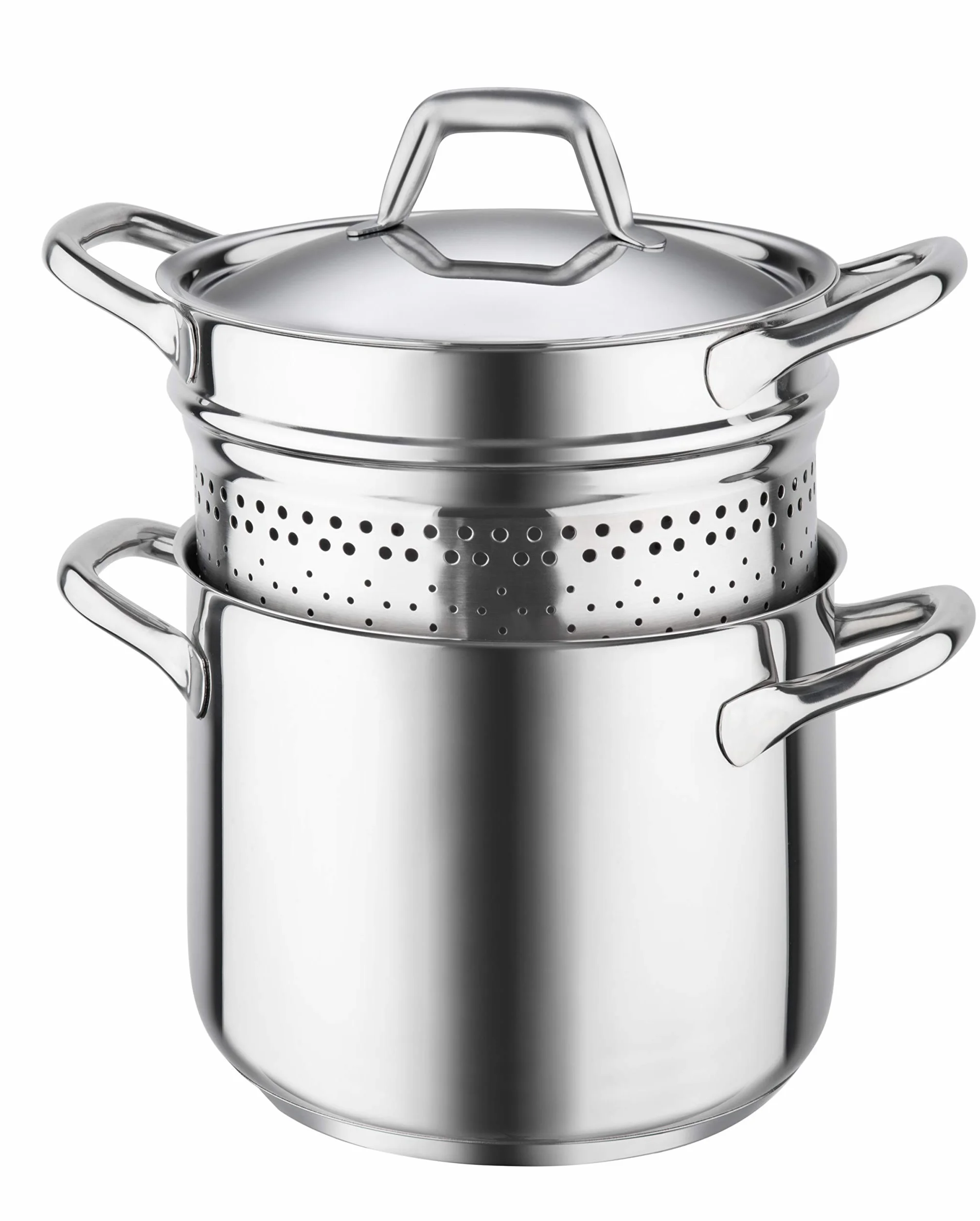 Spaghettiere ø22cm, Made in Italy, Acciaio inox 18/10, Induzione+Gas, Triplo fondo, Scolatura facile e sicura, PFAS free, Linea Chef Line