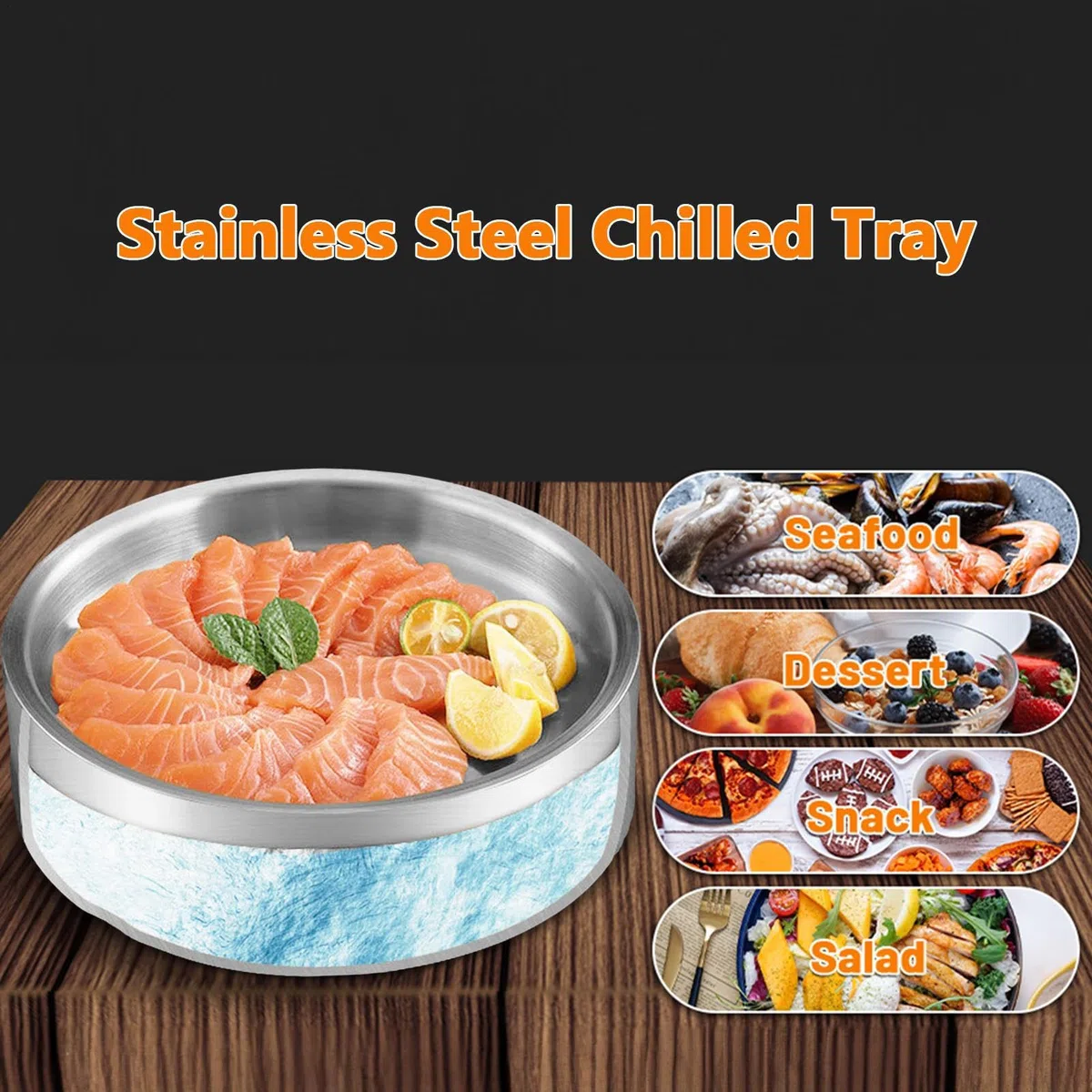 Ciotola refrigerante, ciotola per servire il ghiaccio, mantiene i piatti da portata freddi in acciaio inossidabile, insalata per esterni, multiuso, portatile, per bevande, feste, bar, salsa, cibo