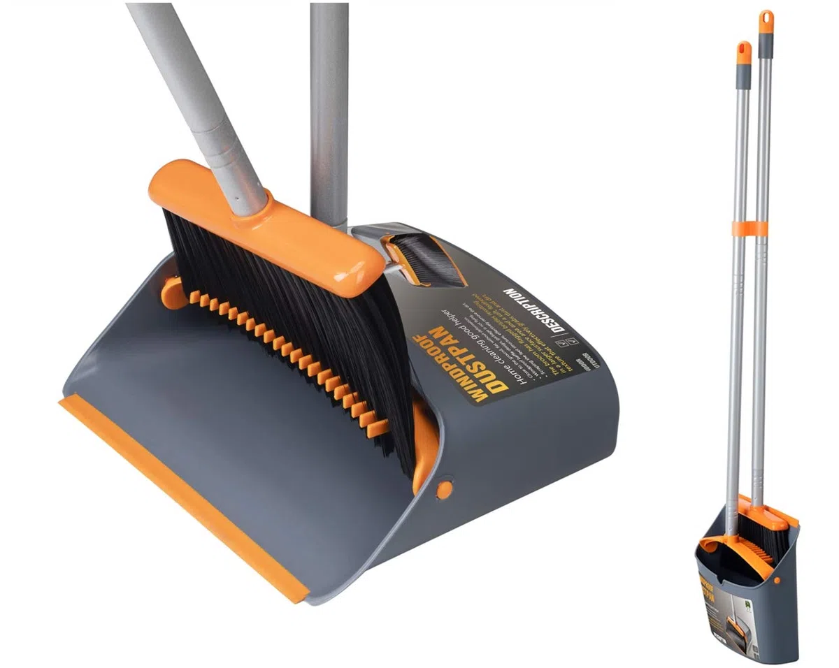 Set Scopa e Paletta, Spazzatrice e Paletta Combinata con 137 CM Maniglia Estensibile per la Pulizia della casa, arancione