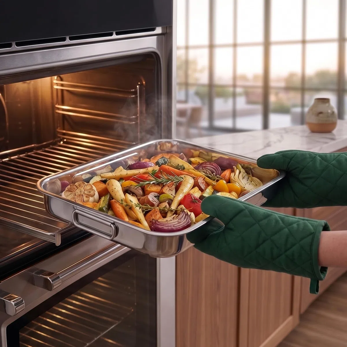 Menax - Set di 2 Teglie da Forno Rettangolari in Acciaio Inox - Stampo per Lasagna, Focaccia, Biscotti - Acciaio