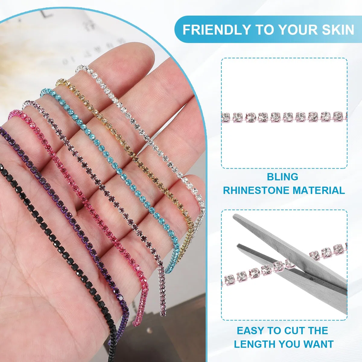 PATIKIL Catena con strass da 9,1 m, 1 rotolo da 3 mm, con strass di cristallo, per lavori fai da te, base rosa chiaro