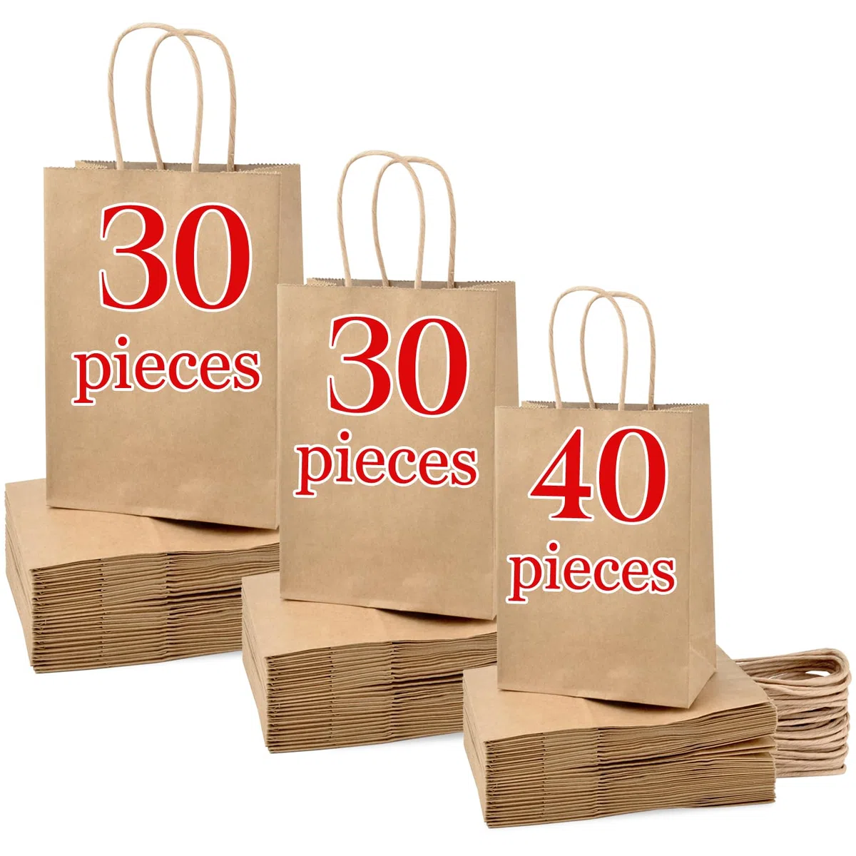 MAOOY 100 Pezzi Sacchetti di Carta Con Manici, Buste Carta, Sacchetto Regalo per Shopper (Grandi-30, Medi-30, Piccoli-40)