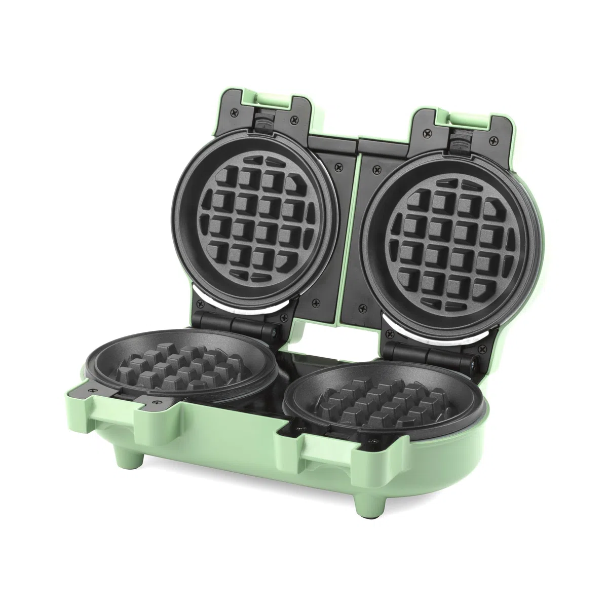 GILES & POSNER Double Mini Waffle Maker – Macchina per waffle antiaderente, snack dolci/salati, compatta, piastre rimovibili da 11,5 cm, waffle stile americano, verde pastello, 1100 W