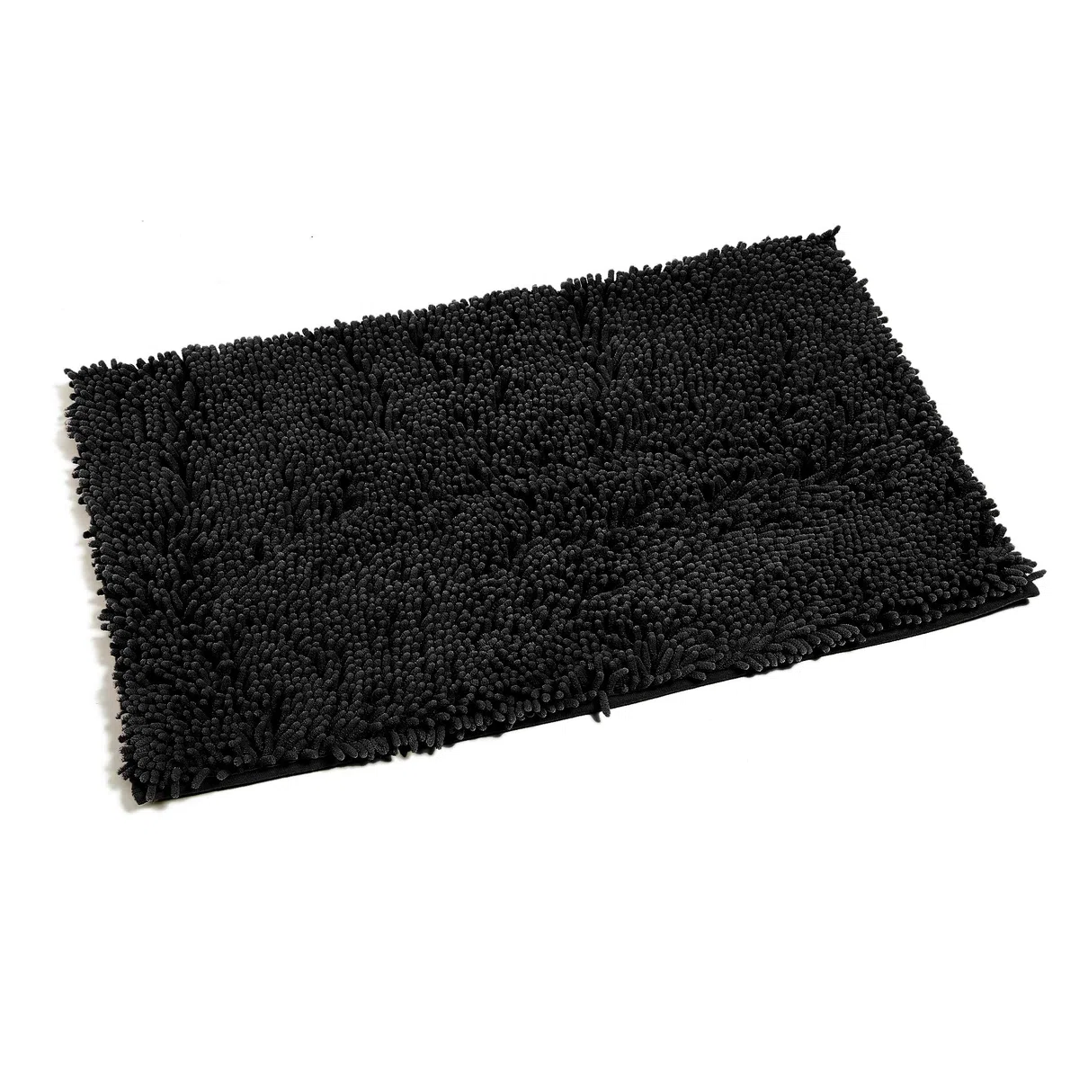Poligono Set Tappeti Bagno 3 Pezzi in Microfibra, Tappeto Pelo Lungo 50x80 cm, 2 Tappetini Per WC e Water Forma Rettangolare 40X50 cm, Morbido, Antiscivolo, Nero