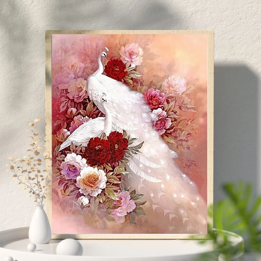 DIY Square 5D Diamond Painting Kit Completo per Pittura a Mosaico Kit per Pittura a Mosaico fai da te con Diamanti e Pavone Punto Croce icamo 40x50cm Decorazione Arte Artigianato per Casa e Pareti