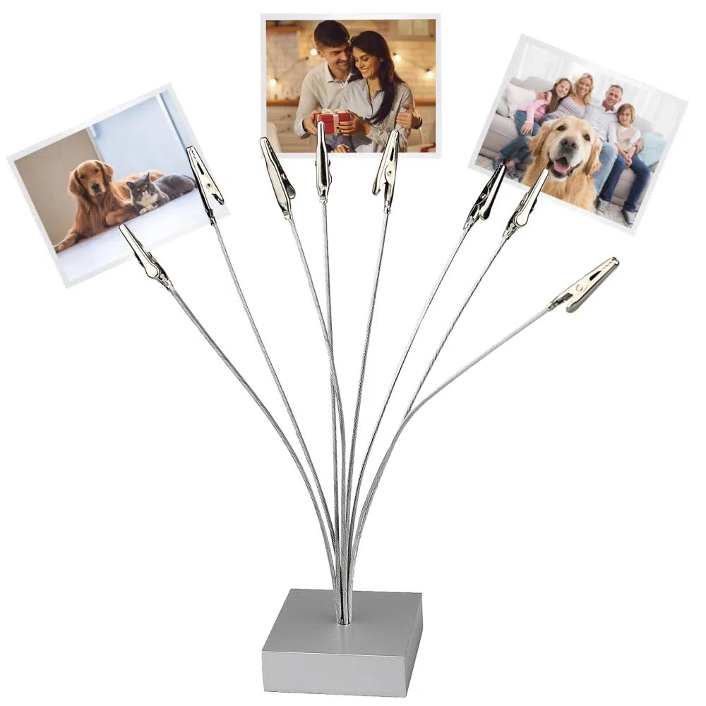 Supporto per Cornice da Scrivania, Portafoto a 8 Rami con Albero Genealogico, Porta Biglietti d'Auguri a Coccodrillo Clip per Casa, Ufficio, Matrimonio, Festa, Decorazione Natale