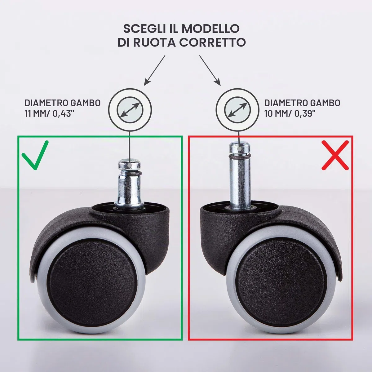 Ruote di ricambio da 50 mm in gomma per sedia da ufficio, con doppia ruota mobile, non graffiano