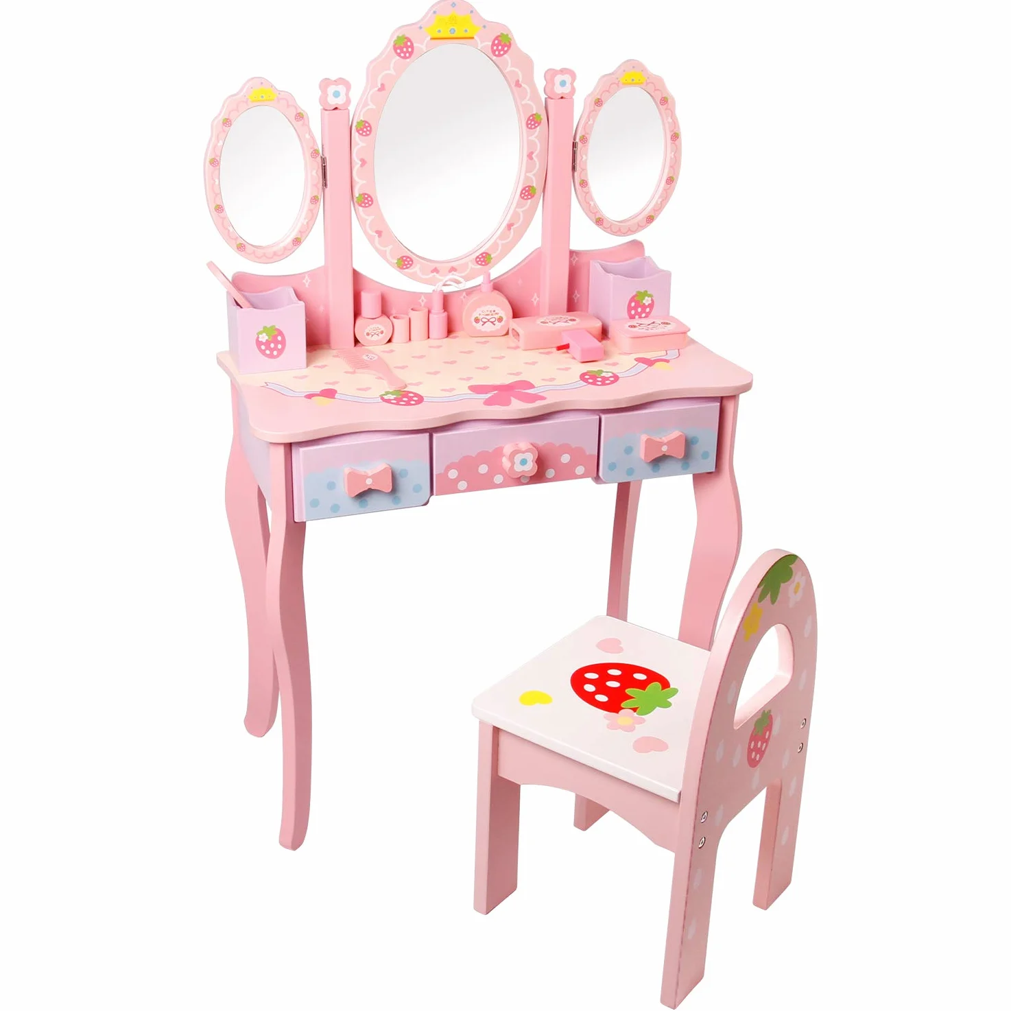 CCLIFE toeletta trucco bambina, toeletta trucco rosa 3 Specchio 3 Cassetti 1 Sgabelli 2 organizzatori, rosa