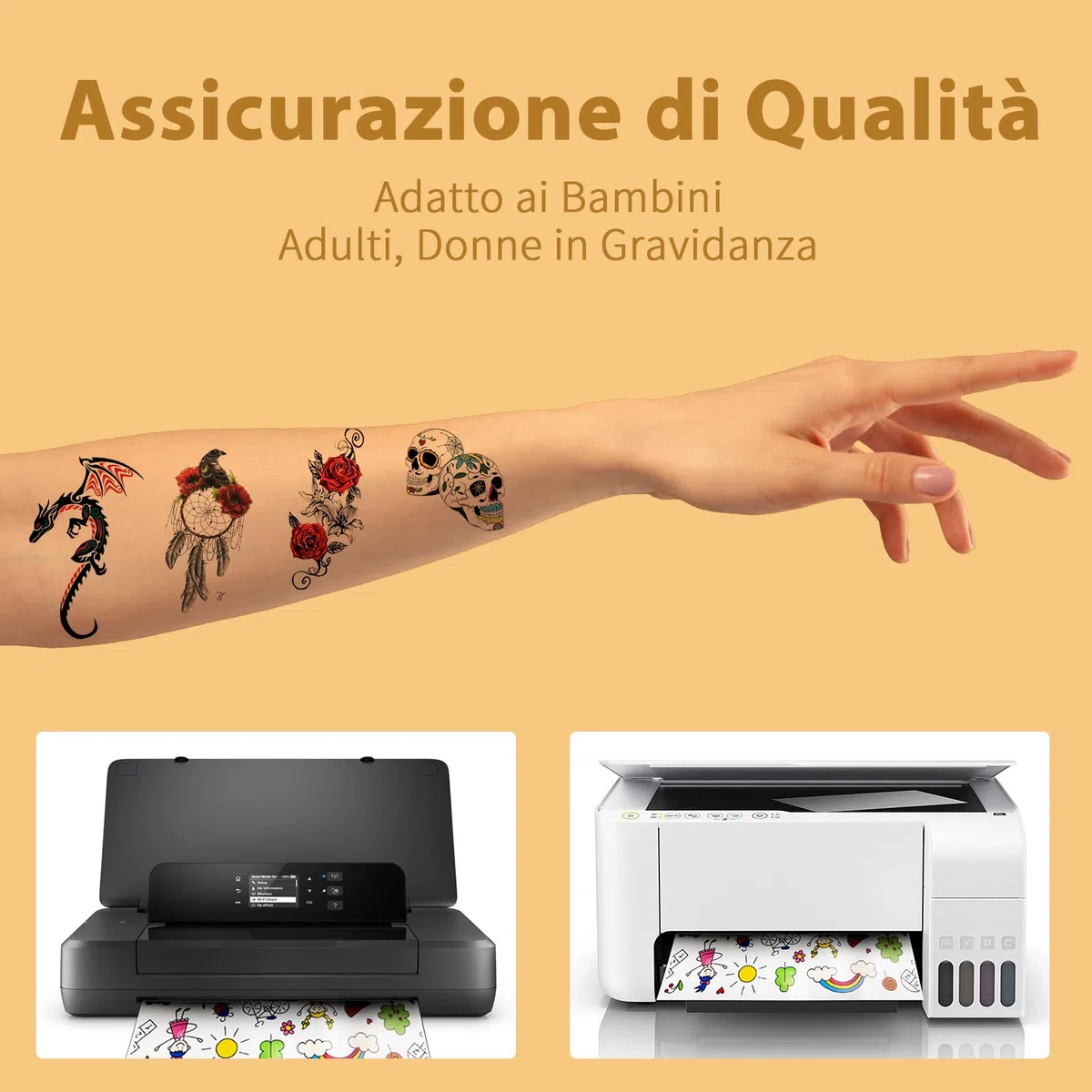 Stampabile carta di trasferimento temporaneo del tatuaggio per la stampante laser e a getto d'inchiostro, adesivi tatuaggi fai da te per il tatuaggio e candele 15 pack A4 (Trasparente)