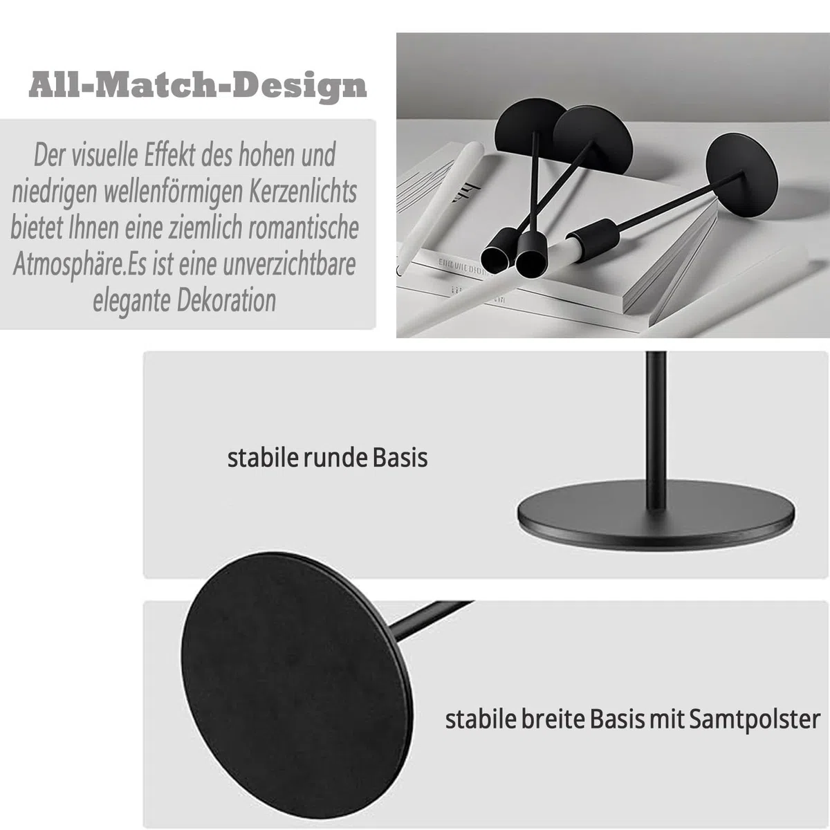 Set di 6 candelabri - 23/28/33 cm - Candelabro alto - Perfetto per cene romantiche, compleanni e cerimonie di nozze - Nero
