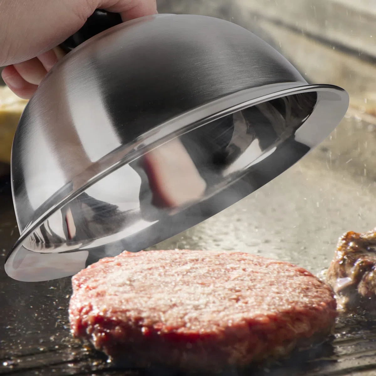 CPROSP 4X Cappa per Hamburge in Acciaio 16 * 9 cm, Cloche Acciaio per Hamburger con 1 Mini Cacciavite, Copertura per Cheeseburger per Grigliare, Formaggio, Chesesia, Sciogliere