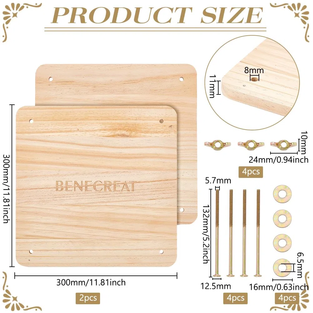 BENECREAT Book Press Rilegatura, Pressa per Rilegatura Portatile con Pressa per Libri In Legno con Dado In Ferro, Dadi Ad Alette, Guarnizione per La Casa, Scuola, Forniture per Rilegatura, 30x30cm