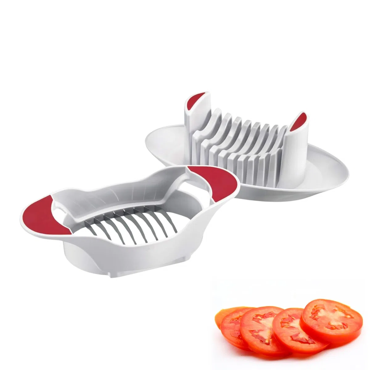 Westmark Affetta-pomodori e mozzarella con piattino e lame seghettate, Acciaio inox/Plastica, Bianco/Rosso, 11572260