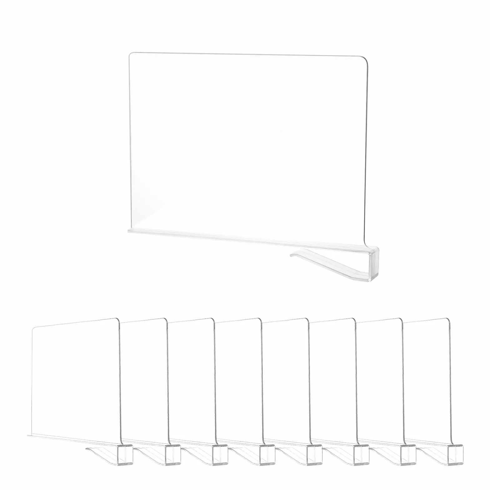 8 Pezzi Divisorio per Ripiani in Acrilico Trasparente - Divisori per Mensole, 30×20cm, Divisorio Multifunzionale, Adatto per Guardaroba, Mobile e Libreria per l'Organizzazione e lo Stoccaggio