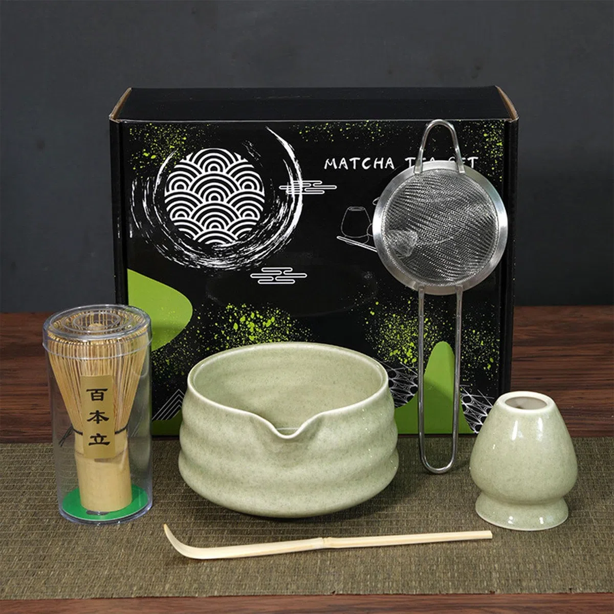 Kit Matcha in ceramica, set di palette per frusta Matcha | Set da tè Matcha da 5 pezzi,Robusto kit Matcha per gli amanti del Matcha, principianti, casa, campo, cucina, sala da pranzo, famiglia